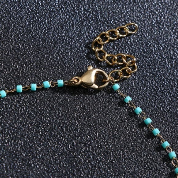 NWT Sideways Cross Beaded Bracelet Gold +Teal Blue - Picture 5 of 8